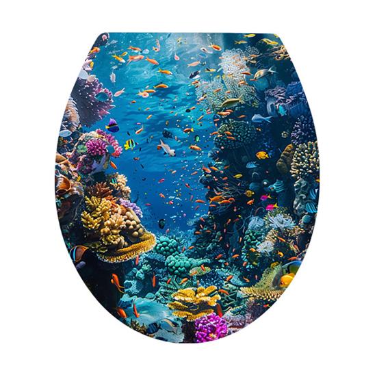 Nicht verblassende Heim-Badezimmer-Ornamente Meereswelt Toiletten-Aufkleber, Einfach abziehen & aufkleben Toilettendeckel Waschbare Schüssel-Dekorationen Aufkleber, Meereslandschaft Wandaufkleber