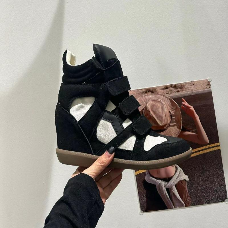Spring New Thick-soled Inner Height-increasing Velcro Casual Shoes High-top Women's Versatile Height-increasing Color-matching Sports Shoes