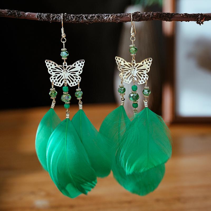 Modische Böhmische Bunte Federohrringe für Damen Ethnischer Stil Lange Geometrische Ohrringe Damen Schmuck Accessoires Geschenk