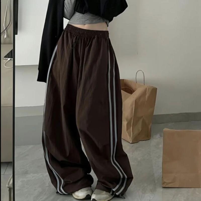Pantaloni larghi vintage da donna, oversize, hip hop, con coulisse, tasca alla moda, pantaloni cargo casual da ufficio, pantaloni larghi da donna, autunno inverno