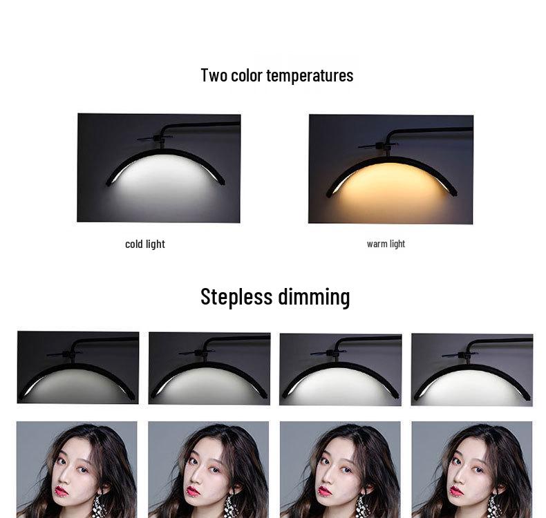 24" Half-Moon U-Shaped Beauty Floor Lamp - LED Fill Light for Nail Art, Eyelash Extensions, Eye Protection