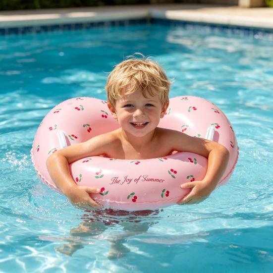 Love Heart Kids Swimming Ring with Handle Summer Baby Inflatable Swim Ring Thickened PVC Pool Float Tube Ring Toy