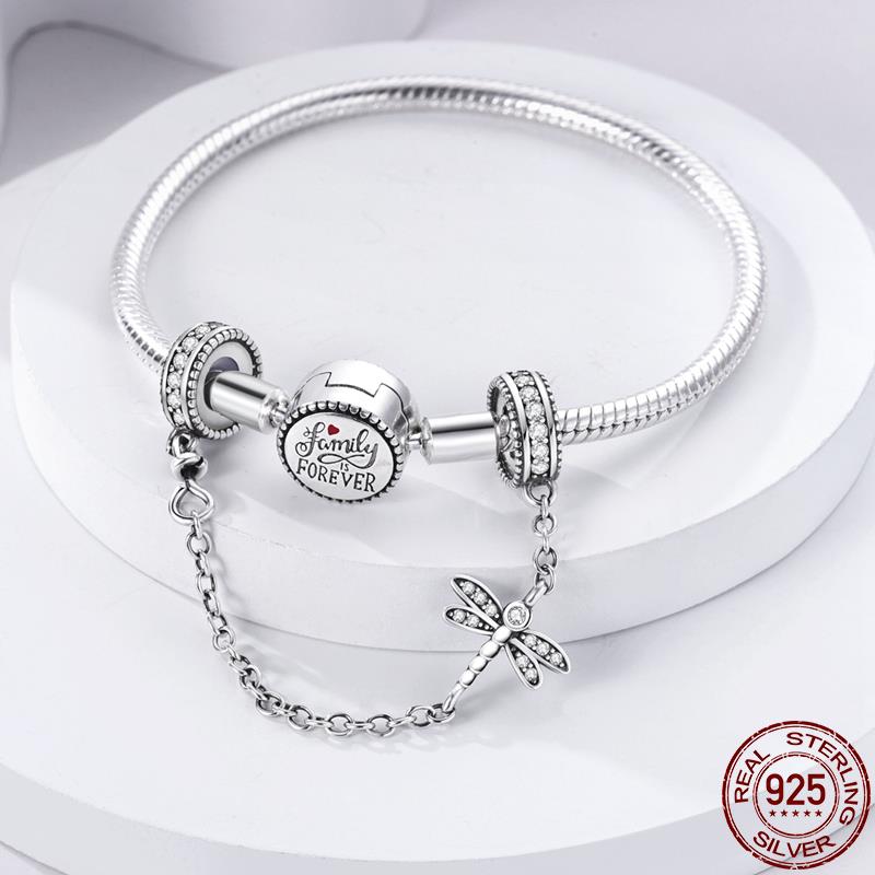 Compatible With 3mm Bracelet High Quality Fine Jewelry Secure Fastening Clip Copper Metal Dragonfly Durable Rubber Stopper Secure Safety Chain Charm