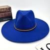 Hot autumn and winter new European and American style monochrome men's and women's belt hats simple woolen flat brim big edge jazz hats