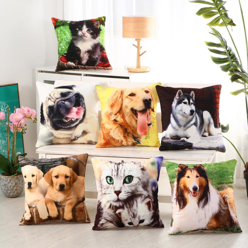 45x45cm Puppy Cat Dog Printed Cushion Cover Short Plush Living Room Sofa Christmas Home Decoration