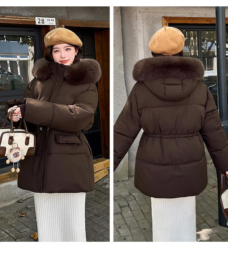 Waist Down Cotton Clothes Women's Long Thickened Warm Big Fur Neck Cotton-padded Clothes Jacket Tide