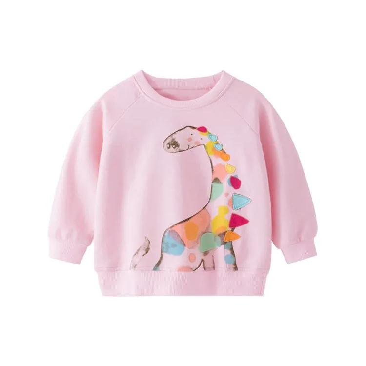 Girls Long Sleeve Pullover Sweatshirt Crewneck Casual Dinosaur Print Soft Fabric Comfortable Fit