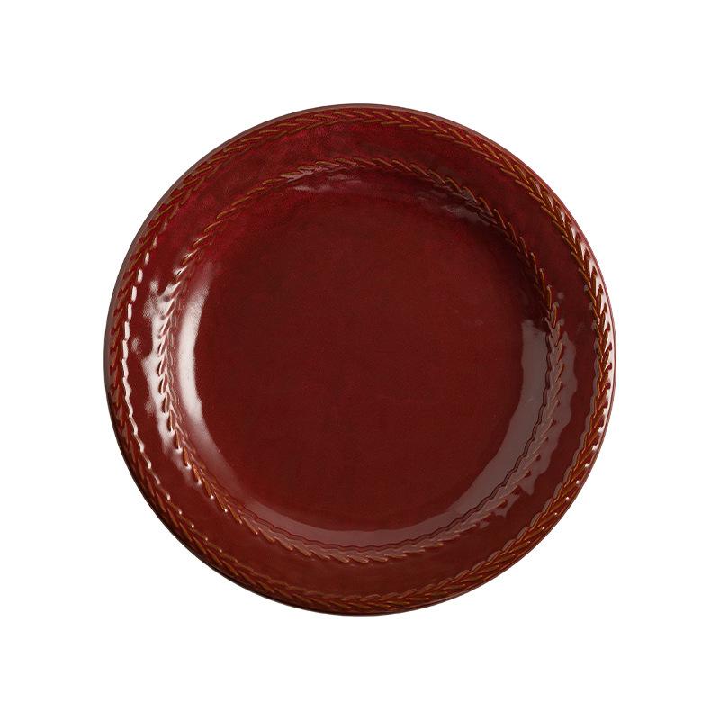 Japanese Style Red Flat Plate Creative Home Steak Plate Hotel Restaurant Ceramic Plate Retro Underglaze Color Plate