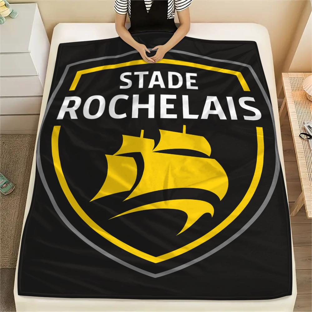 1PC Stade Rochelais 1 Print Flannel Blanket, High Quality Comfortable for All Seasons, Home Decor, Warmth and Comfort, Perfect for Christmas Gifts