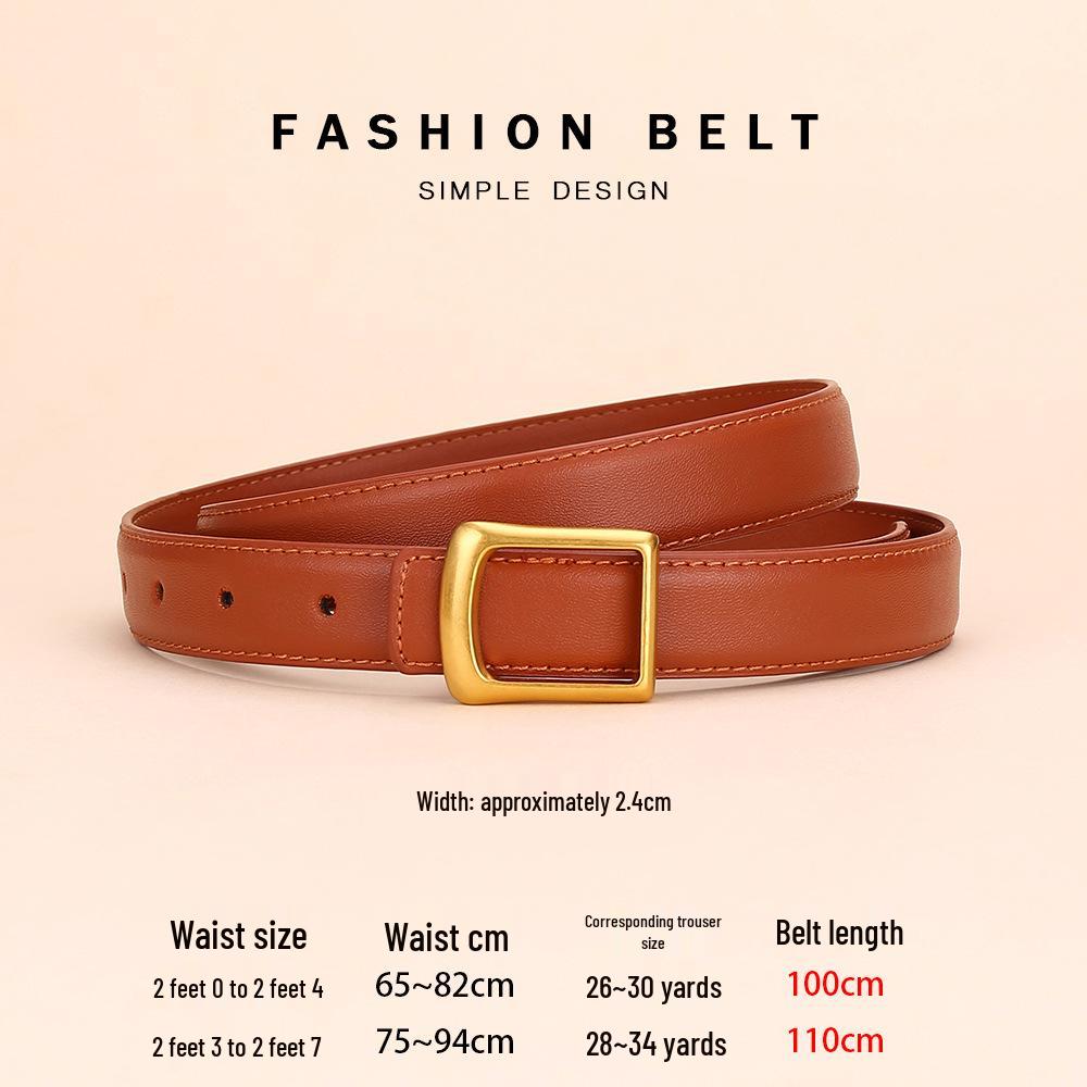 Women's Red Cowhide Leather Belt with Square Buckle - Trendy Decorative Waist Cincher