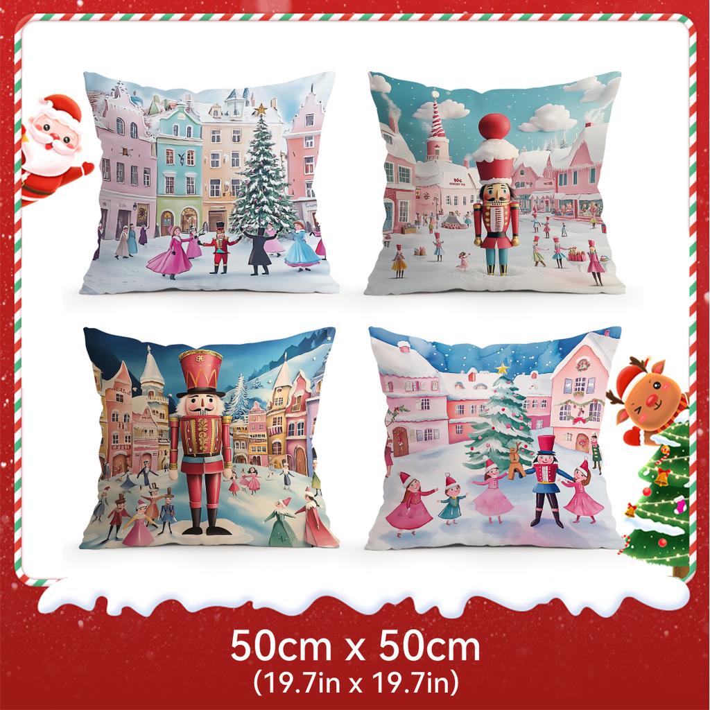 4 Pcs Winter Nutcracker And Ballerina Single-Sided Printed Pillowcase For Home Living Room Bedroom Car Decor