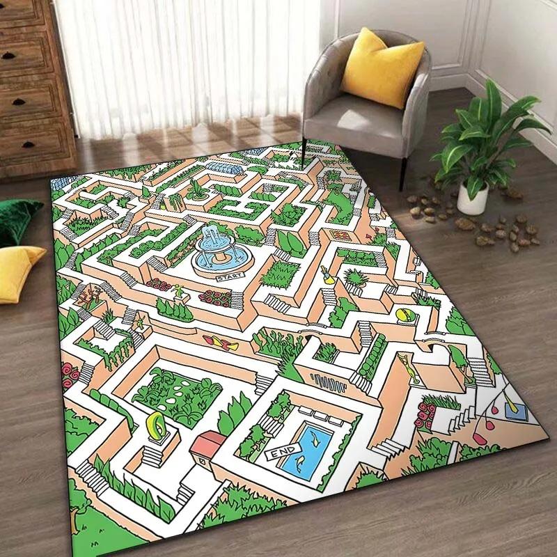 Barevný bludiště koberec herní vzor koberec "START to END" podložka vzdělávací labyrintová podložka do obývacího pokoje domácí dekorace dětský podlahový koberec