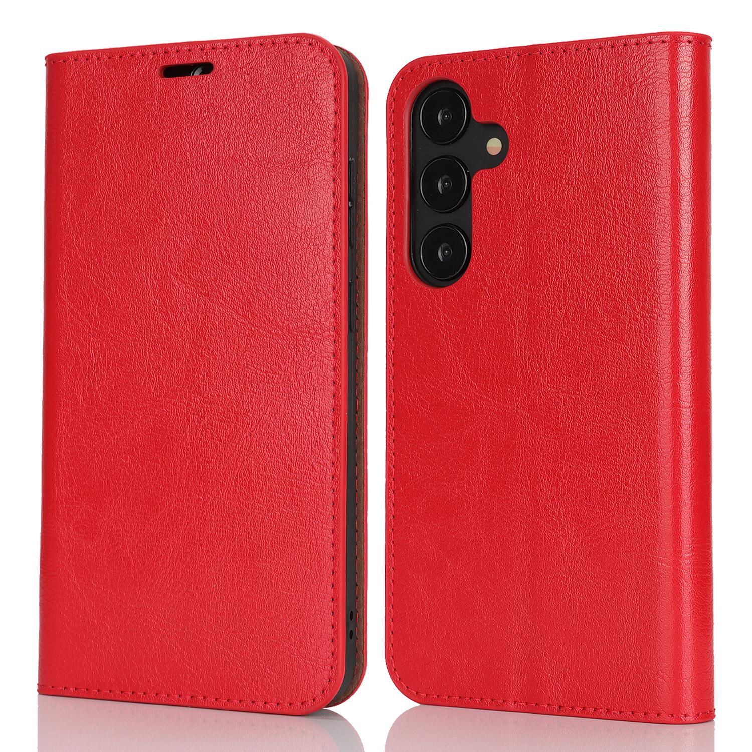 

Чехол для Samsung Galaxy S25+ из спилковой кожи с текстурой «Crazy Horse», кошелек, чехол для телефона Red