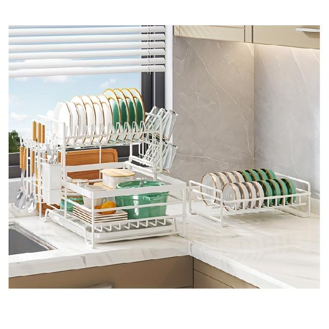 1 suport pentru uscare vase cu 3 niveluri cu tacâmuri și suporturi pentru pahare - foarte mare și multifuncțională