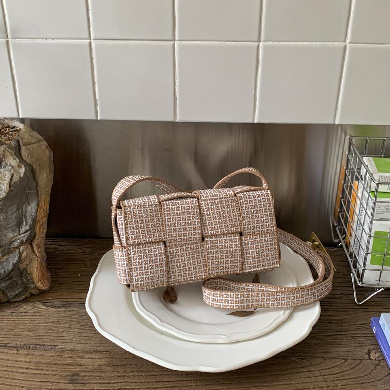 Niche design woven pattern small square bag women's bag autumn new splicing shoulder bag feeling crossbody women's bag