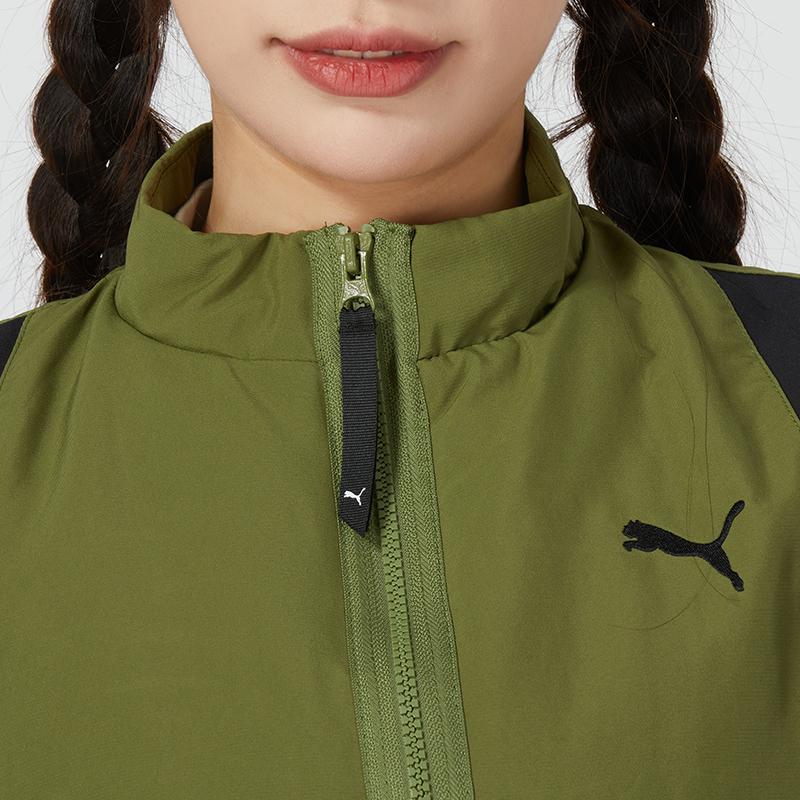 Puma Dare To Woven Vest Color Block Casual Stand Collar Loose Vest Women vests Olive-Green 626032-33