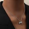 Delicate Bowknot Pendant Necklace and Earrings Combo Graceful Women's Neckchain and Ear Studs Jewelry Set Collection