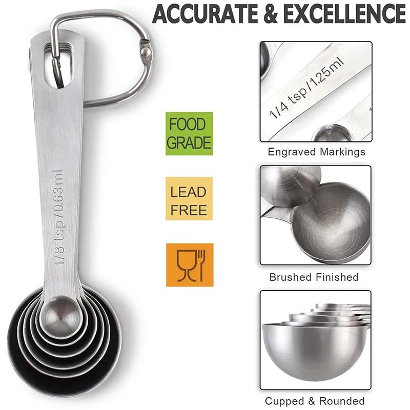4/6Pcs Heavy-Duty Stainless Steel Measuring Spoons Set for Dry or Liquid, Fits in Spice Jar, Kitchen Tools
