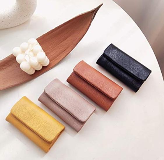 Mini Compact Leather Key Case with Buckle, Multifunctional, Simple Design, Soft Cowhide Leather, Couple's, Car, Unisex (Black)