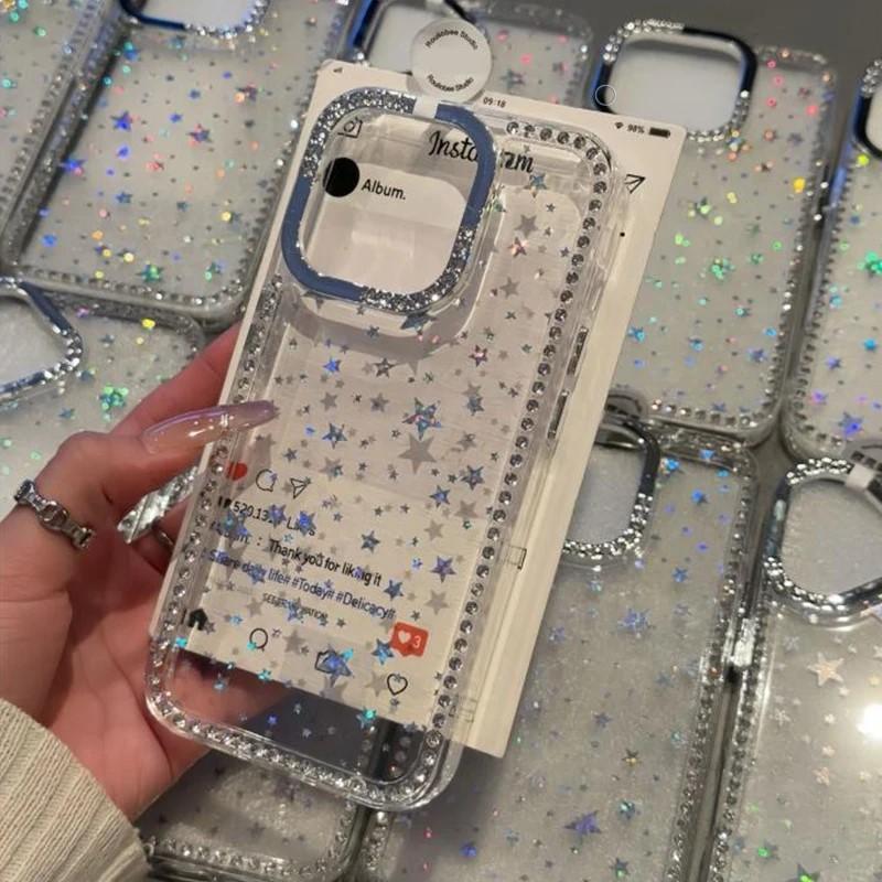 Luxury Diamond Star Glitter Phone Case For iPhone 17 Air 16 15 14 13 12 11 Pro Max Plus Bling Clear Shockproof Soft Bumper Cover