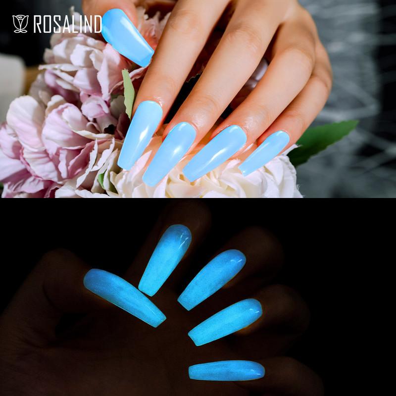 ROSALIND 15ml Luminous Gel Nail Polish Fluorescent Green Dark Blue Glow In Dark Effect Semi Permanent Soak Off UV LED Gel Polish