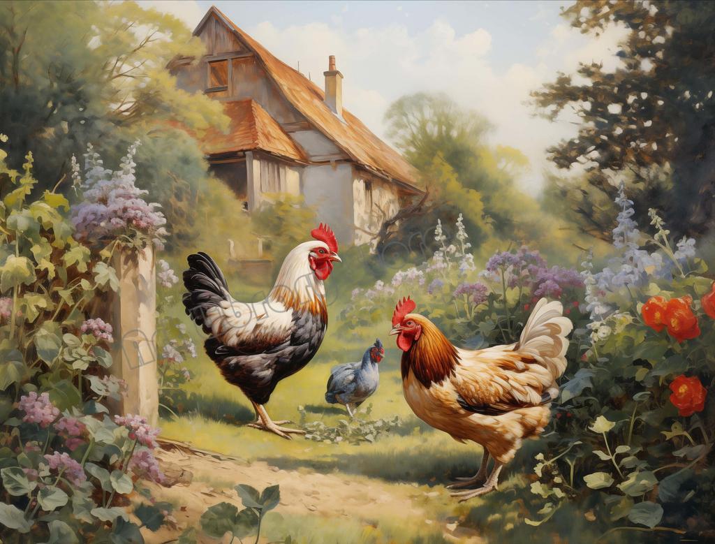 Rustic Chicken Hens Farmhouse Countryside Landscape Animals Poster Wall Art Pictures Canvas Painting Home Kitchen Decor