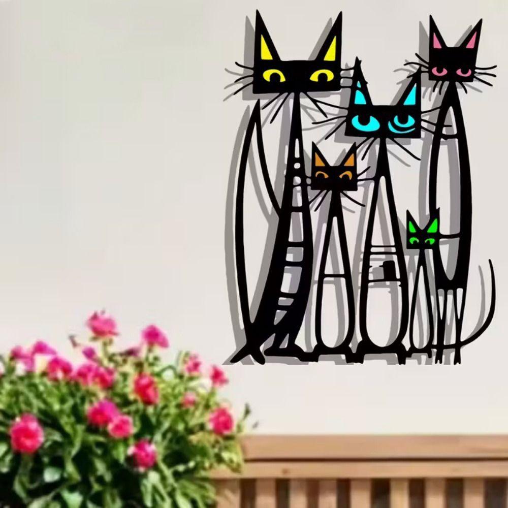 Cartoon Cat Cat Wall Art Colorful Cat Wall Ornament Creative Iron Wall Sculpture  Wall Ornament