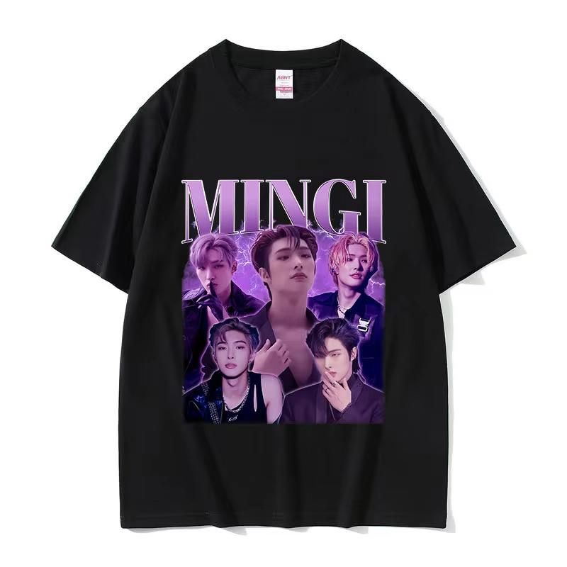 Korean Band Mingi Ateez Print Graphic Tee Shirt Women Summer Hip Hop Kpop O-Neck Clothing T-shirt Unisex 100% Cotton T Shirts
