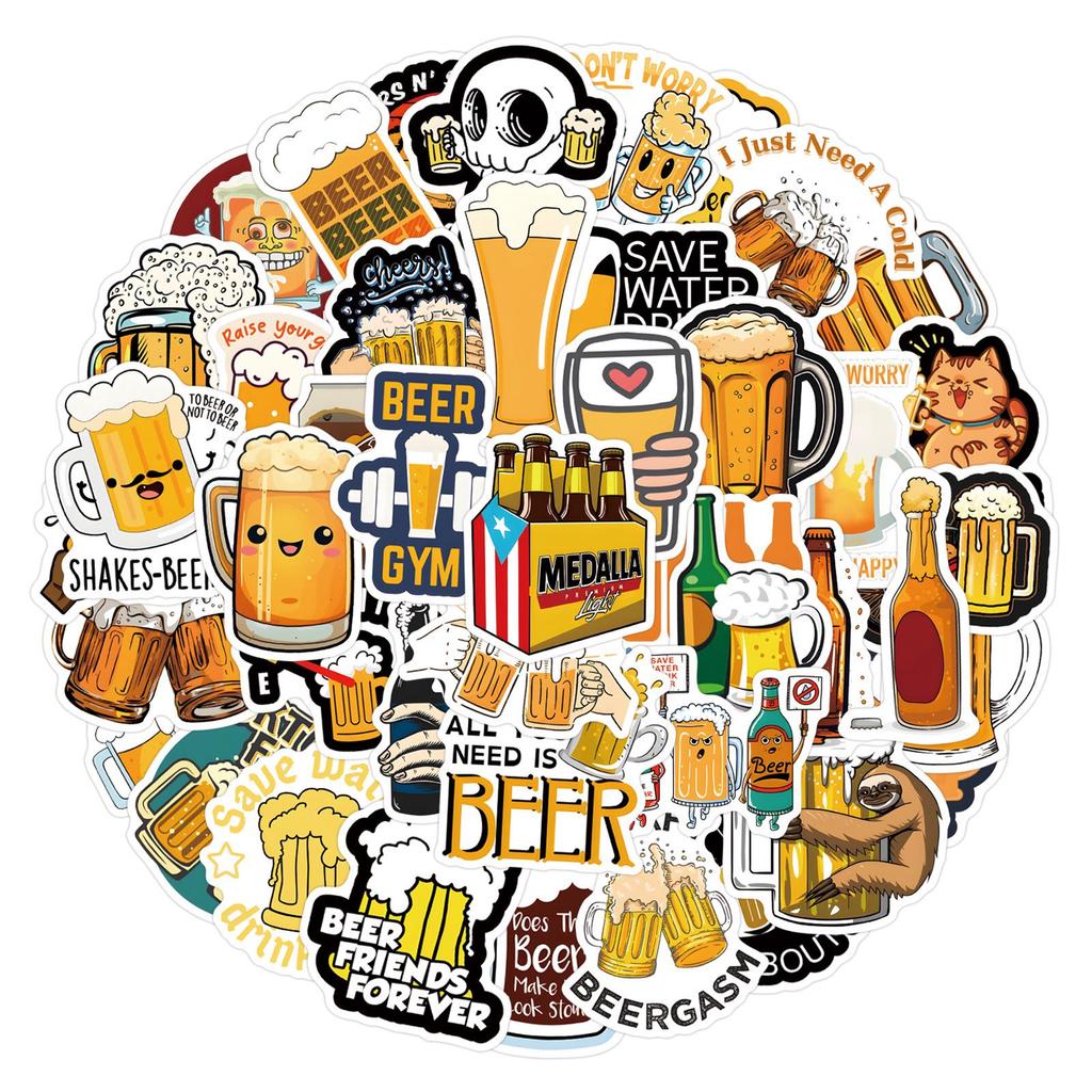 55 Autocollants Créatifs de Bière Graffiti Dessin Animé pour Décoration DIY de Téléphone et Ordinateur