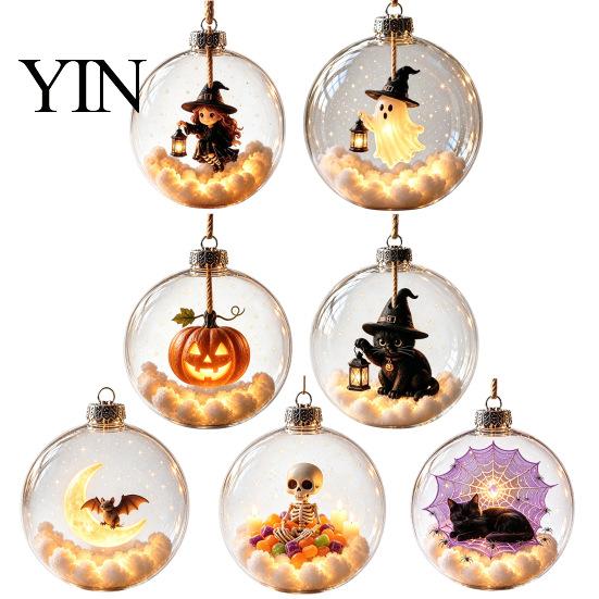 Dormitory Festive Accessory Halloween Glowing Sphere, Lighted Clear Ball Ornament, Cute Witch Seasonal Home Decoration Cat, LED Hanging for