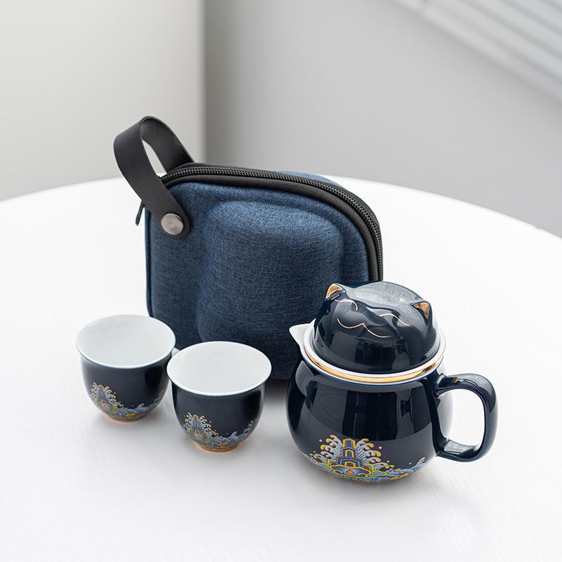 

Guochao Kuaike Чашка Один Чайник Две Чашки Портативный Дорожный Чайный Набор Автомобиль На Открытом Воздухе Керамическая Чайная Чашка Чайник
