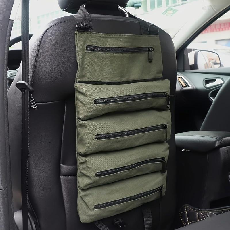 Multi-Pocket Tool Roll Organizer Pouch Multi-Purpose Roll Up Tool Bag with 5 Zipper Tool Pockets Car First Aid Kit