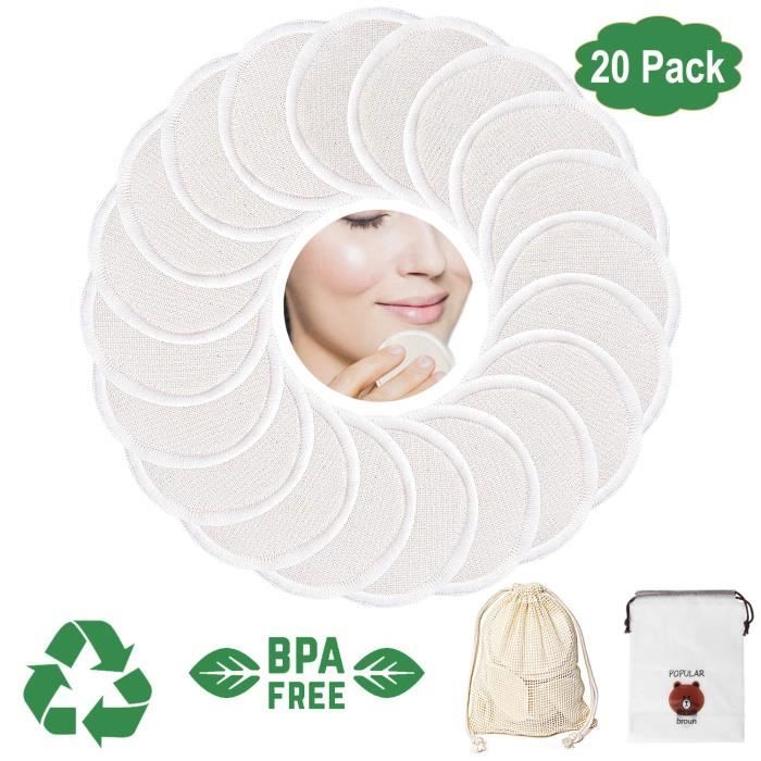 Tampons Démaquillants - 20 disques - Coton-Bambou - Lavables - Doux et Confortables