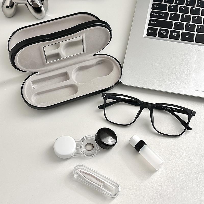 2 in 1 Doppelschichtige Brillenbox Kontaktlinsenbehälter Für Männer Frauen Kreative Duale Nutzung Brillenetui Brillen Lederbox Unisex Geschenk