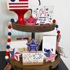 6 Pcs Patriotic Star Block Signs 4th of July Table Centerpieces Independence Day Decorations for Tabletop Shelf Mantel Tiered Tray Home Party