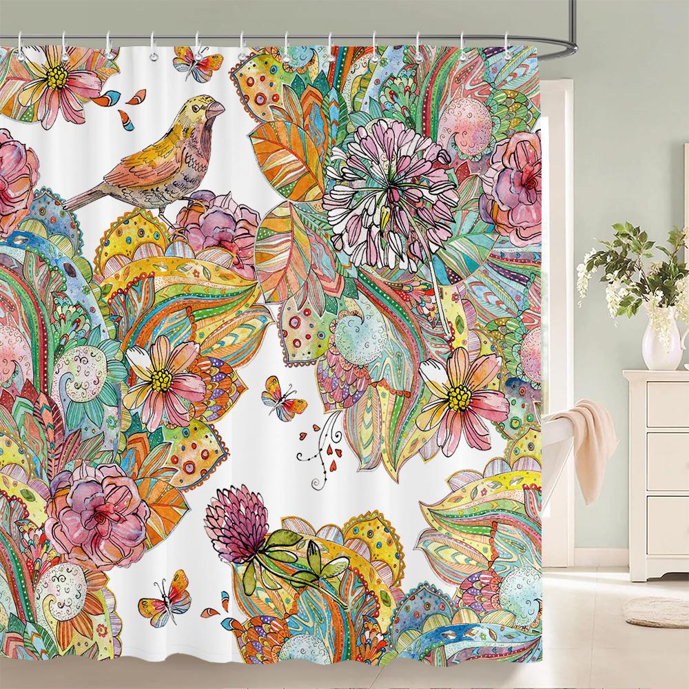 Flowers Waterproof Bathroom Curtains Green Plants Shower Curtains   3d Printing Polyeste Fabric Decoration Home Bath Screen