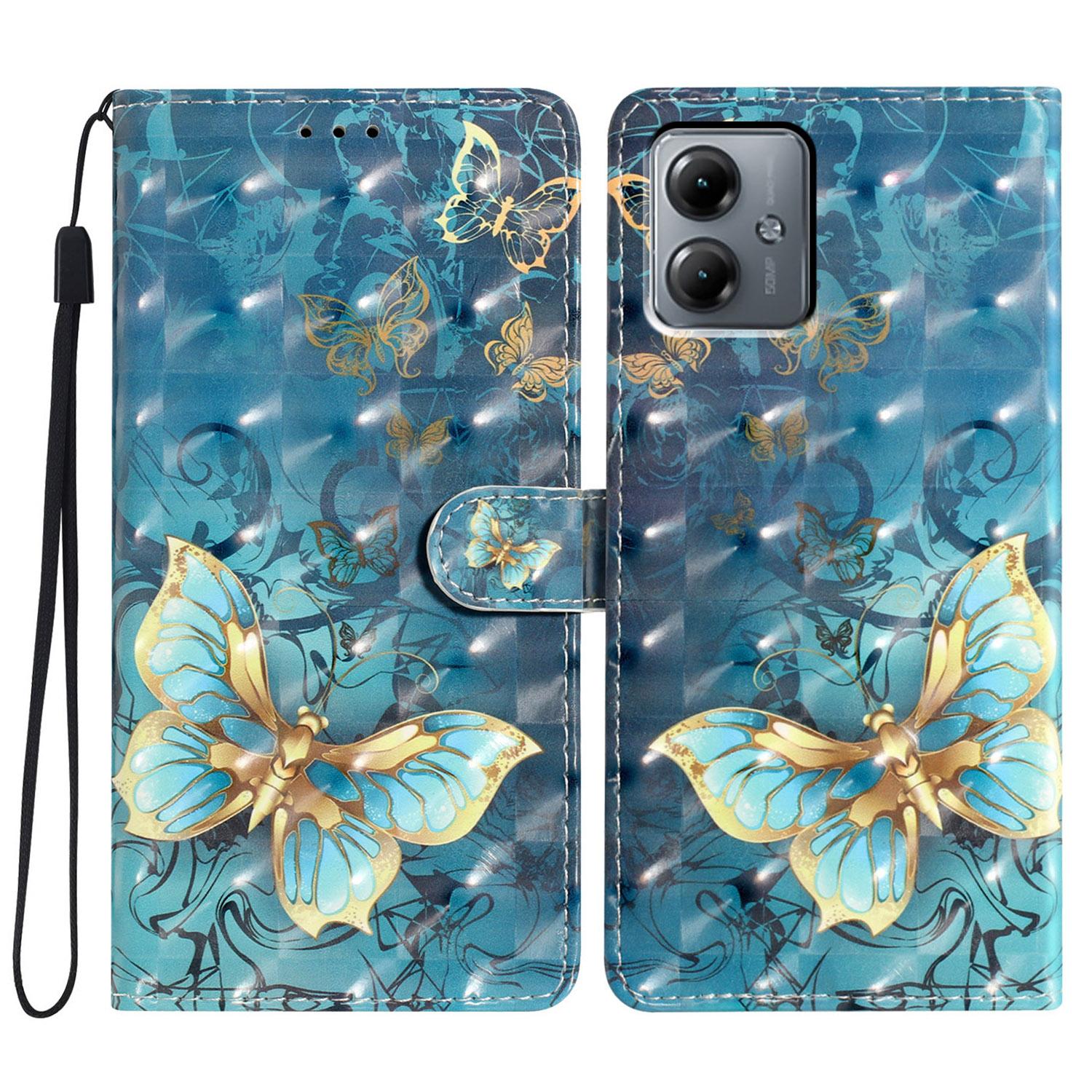 

For Motorola Moto G14 4G Case 3D Pattern Print Leather Phone Cover Butterfly