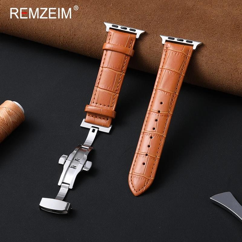 Leather Smartwatch Strap with Butterfly Clasp for Apple Watch Band 44/40/49/45/41/38/42mm for IWatch 10 9 8 Se 7 6 5 4 Ultra 2