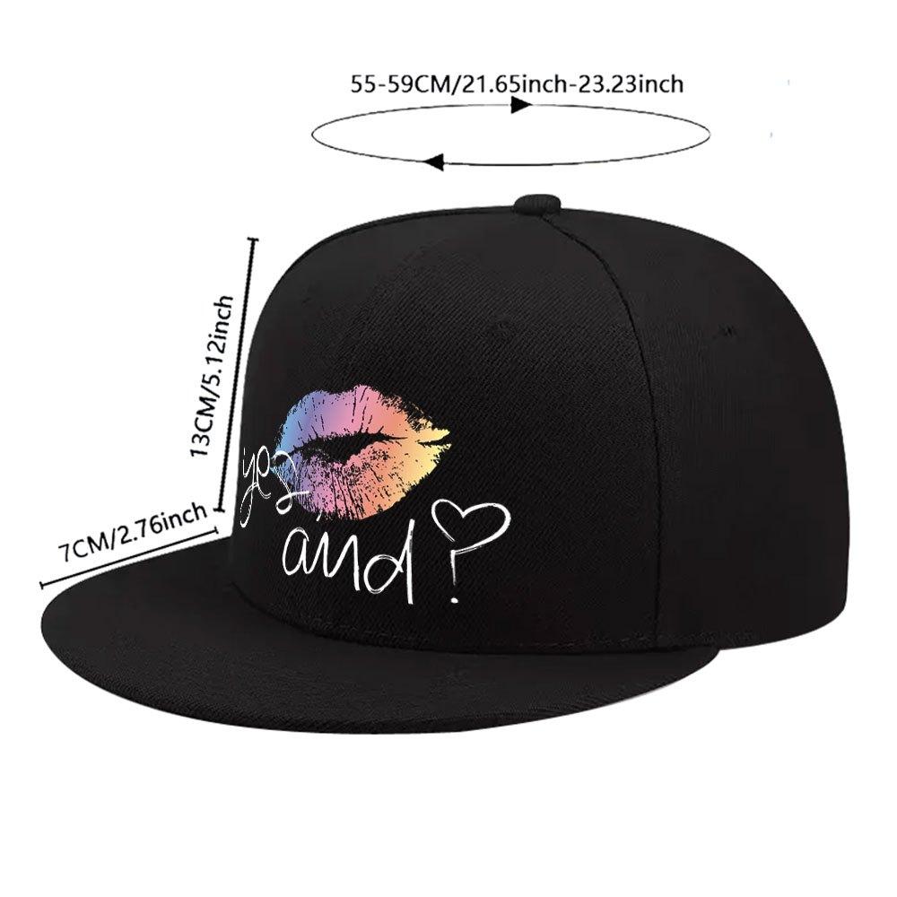 Yes And Improv Rainbow Kiss Lip Print Baseball Cap Unisex Polyester Flat Brim Casual Snapback Hat