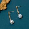 925 Sterling Silver Geometric Dangle Pearl Earrings for Women - Korean Retro Style Trendy Jewelry