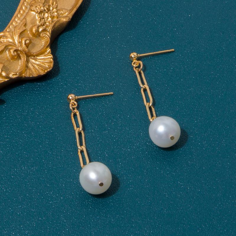 925 Sterling Silver Geometric Dangle Pearl Earrings for Women - Korean Retro Style Trendy Jewelry