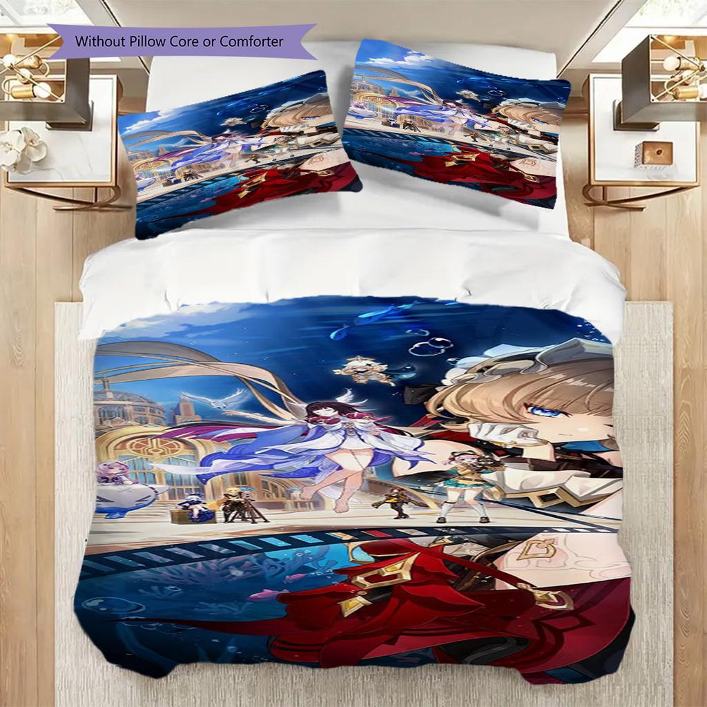 Genshin Impact Vibrant Characters Threepiece Set 1 Duvet Cover 2 Pillowcase Without Core Soft And Comfortable Bedding Set