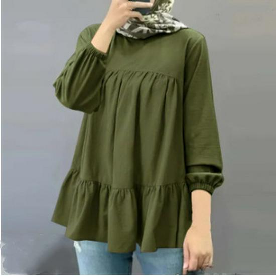 

Мусульманская однотонная свободная повседневная футболка-пуловер с круглым вырезом и длинным рукавом со сборками 3XL