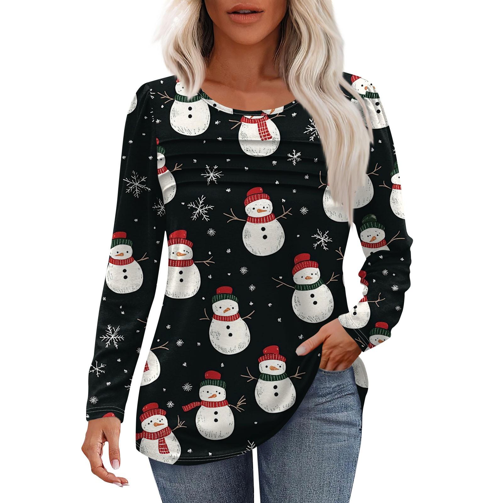 

Женская модная повседневная рождественская футболка с круглым вырезом и длинными рукавами L чёрный