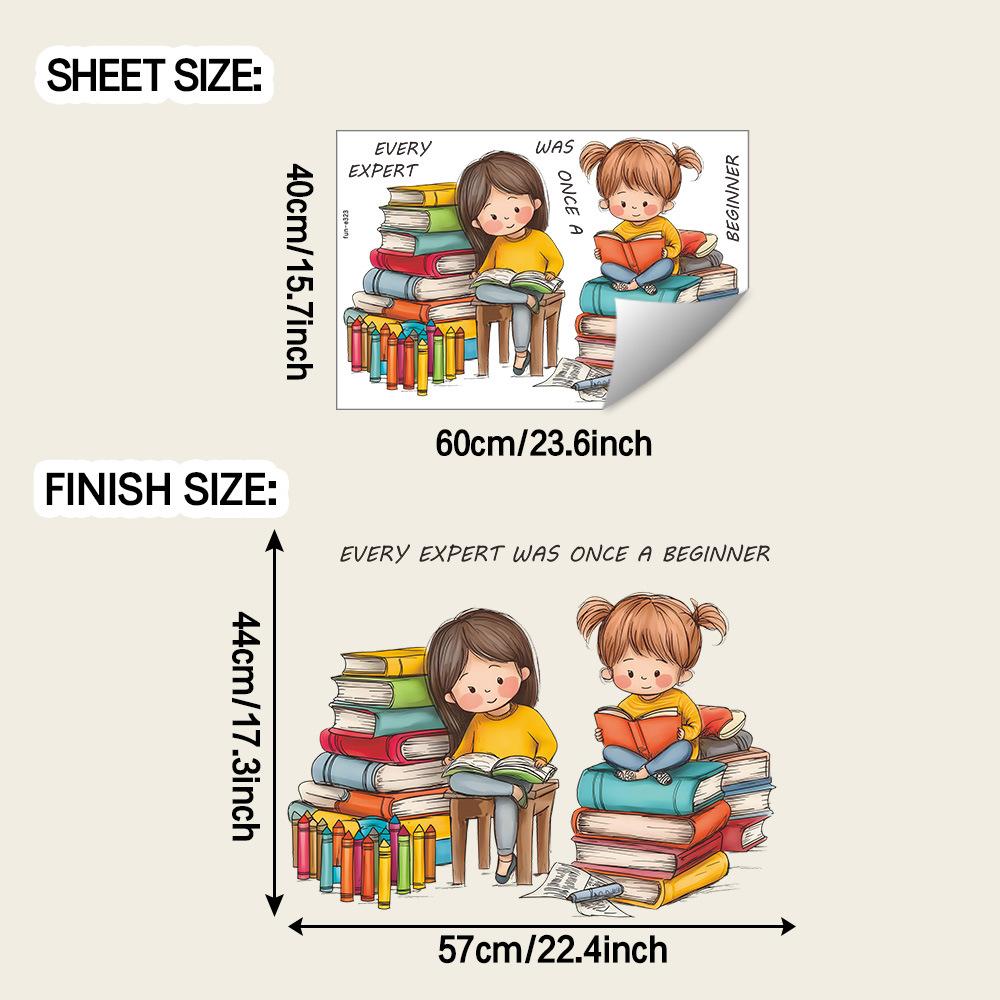 

Креативная маленькая девочка, читающая книги, и настенные наклейки с английским слоганом для учебы и украшения спальни