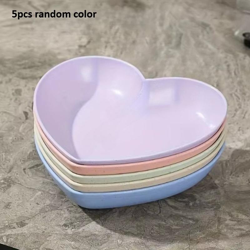 5pcs Love plate Home table bone spitting plate Snack plate Dessert plate Reusable plastic plate