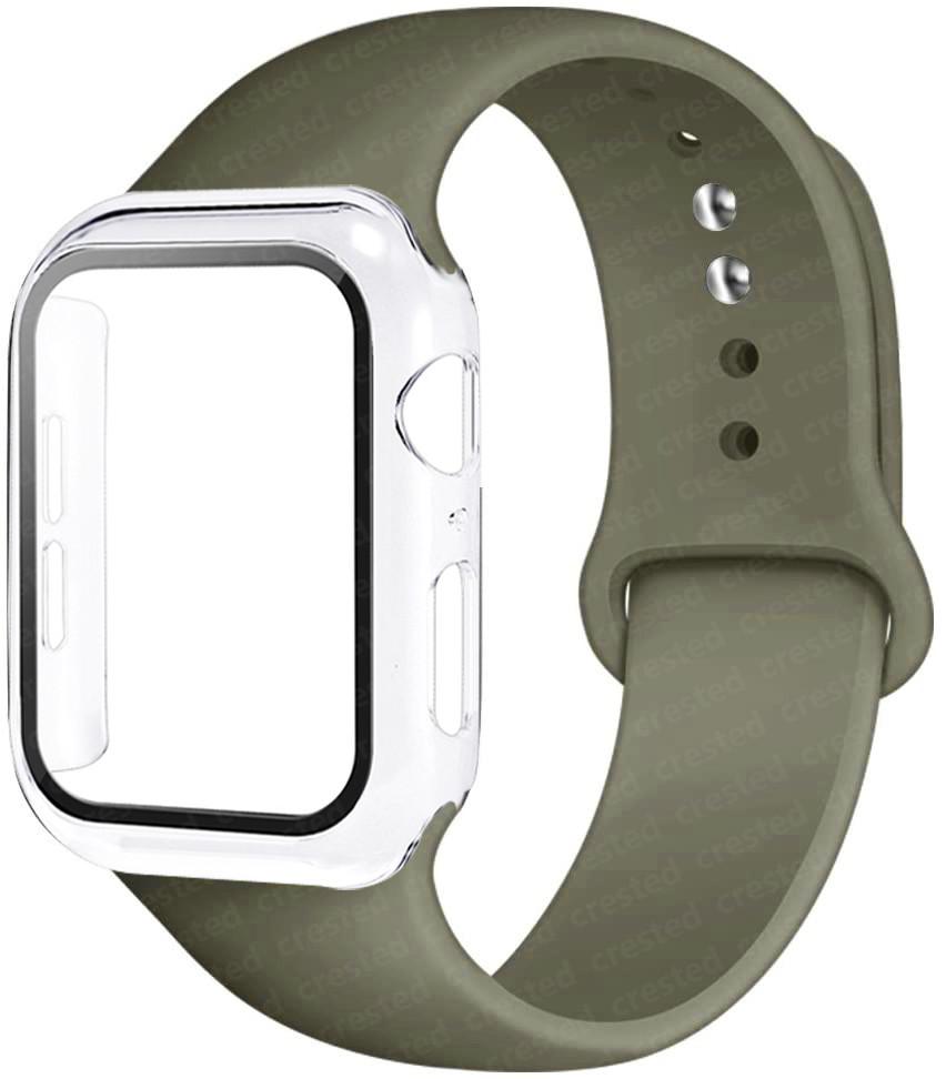 For Apple Watch Bands 46mm 44mm 41mm 40mm 45mm 42mm Silicone Correas Bracelet Iwatch Series 10 9 8 7 6 SE 3 11 Glass+Case+Strap