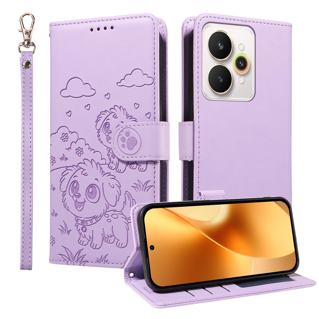 For Realme 15 Pro 5G/Realme 15 5G Case RFID Blocking Imprinted Dog Pattern PU Leather Phone Cover with Wrist Strap