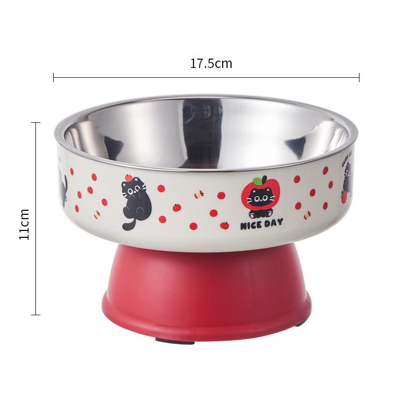 Cute Cartoon Elevated Cats Feeder Bowl Pet Neck Protection Stylish Stainless Steel Large-Capacity Anti-Choking Raised Pet Bowl