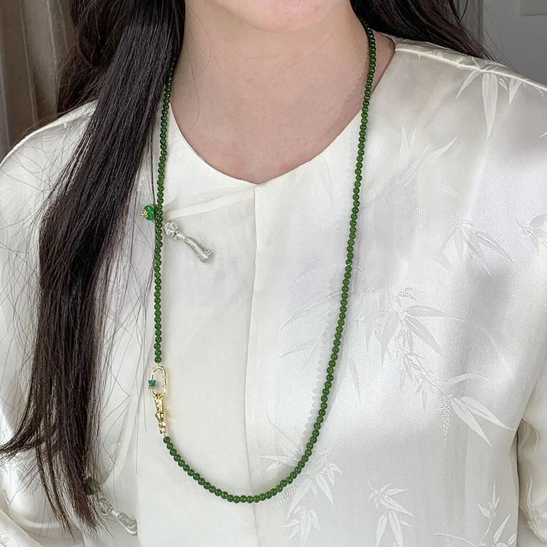 

Элегантное зеленое халцедоновое ожерелье с бусинами - универсальная одежда, цепочка для свитера, цепочка для ключицы для женщин